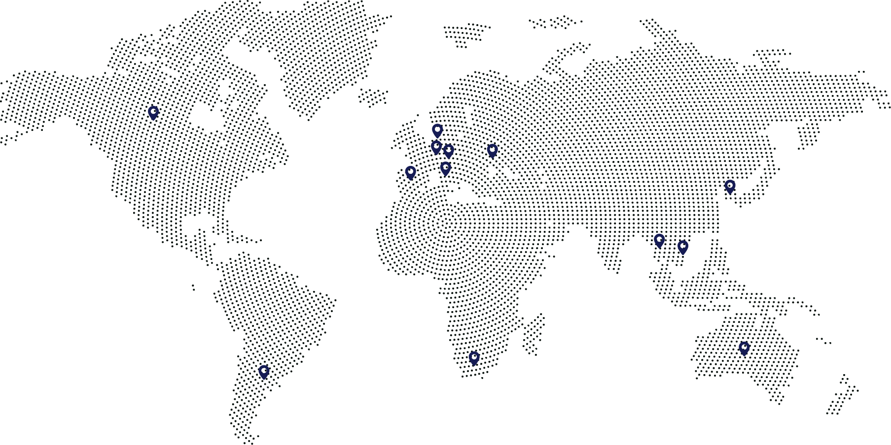 carte du monde représentant les points de distribution du groupe defontaine